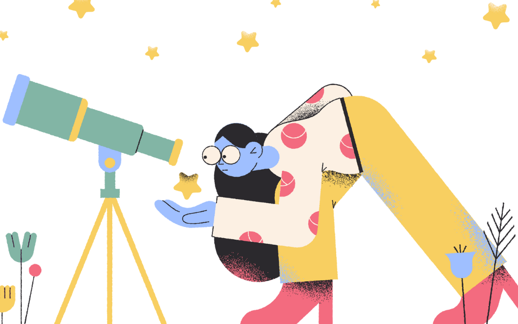 Person searching through a telescope for ideal client