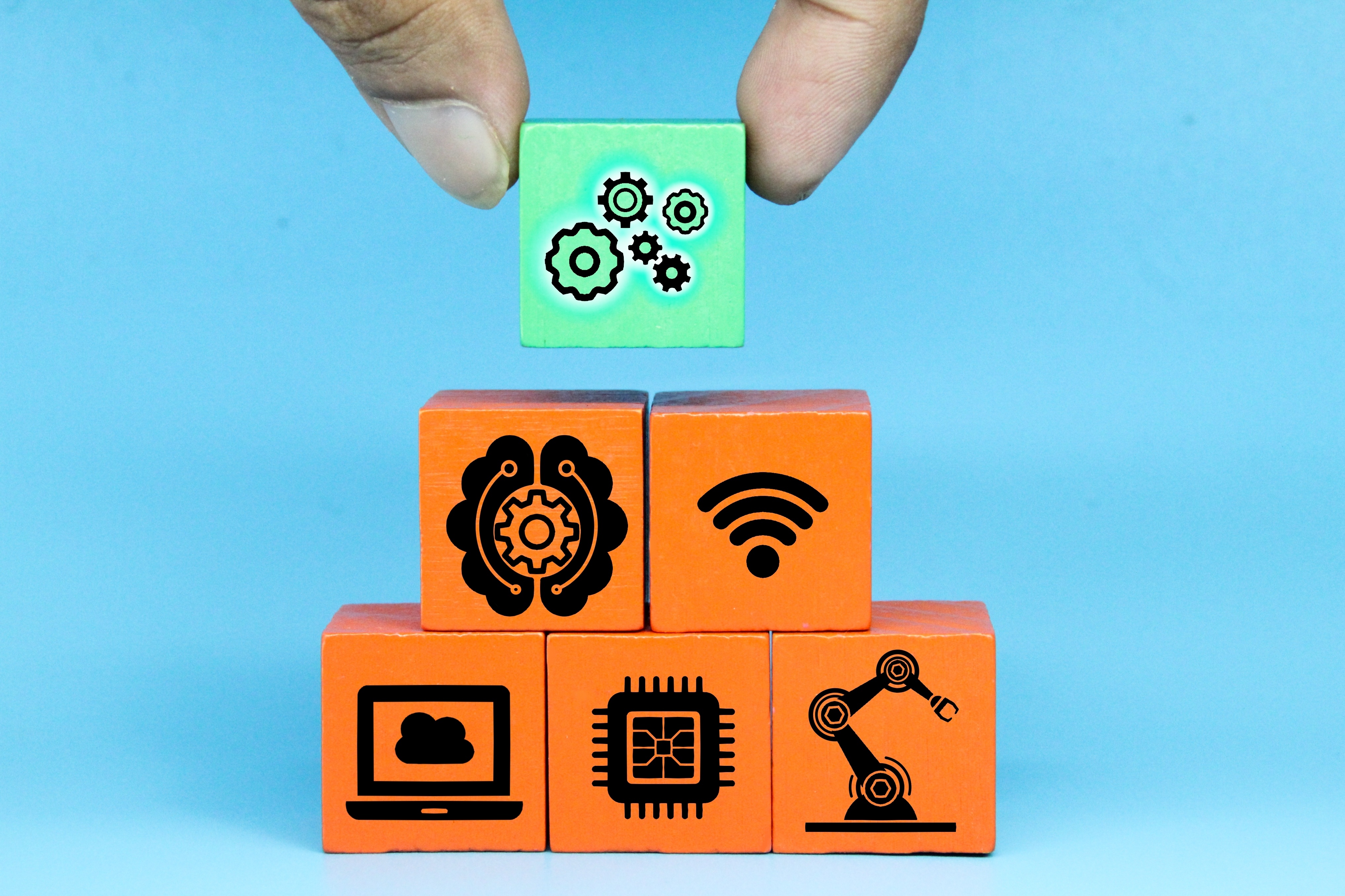 Technology Stack with Wooden Blocks